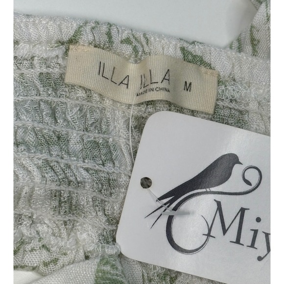 Tropical Medium Sundress Lined Palm Leaf Womens Green White ILLA  Boho Dress - Picture 8 of 12